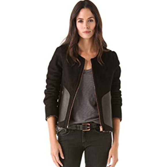 Rag Bone Subi Reversible Sheepskin Shearling Black Winter‎ Leather Sherpa Jacket - Picture 1 of 13